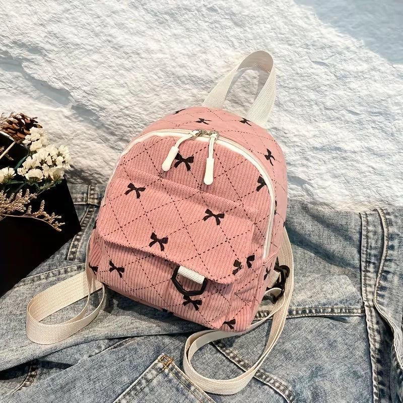 New Bow-tie Corduroy Mini Backpack Japanese Style Commuter Bag Suitable For Daily Use #3620