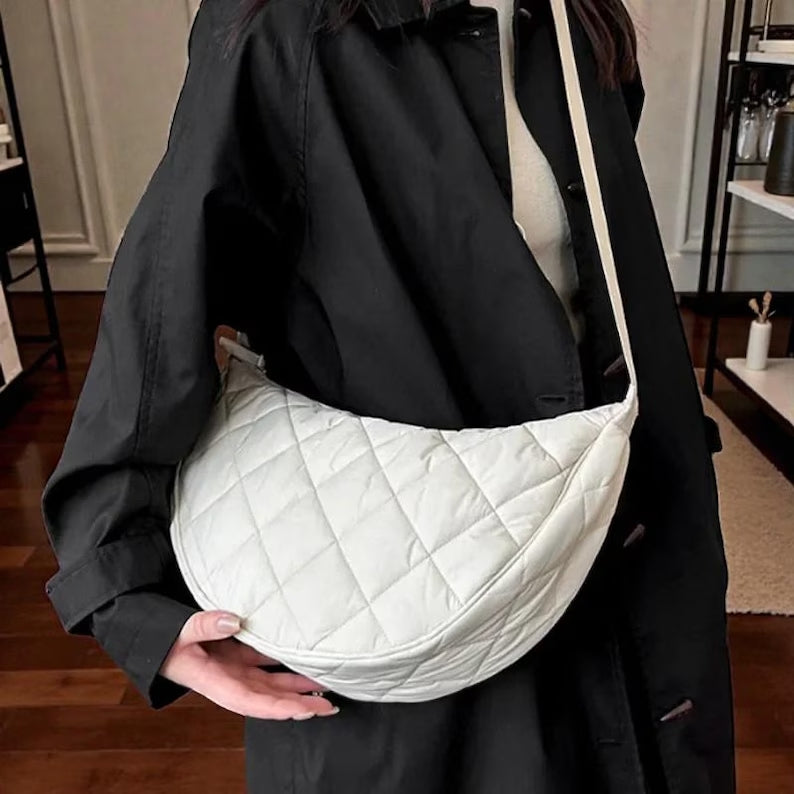 Half Moon Crossbody Bag Women's Shoulder Bag Medium Nylon Quilted Bag Women's Puffer Bag Hobo Shopper Bag Shoulder Bag with Adjustable Shoulder Strap for University Work Travel Everyday 3535