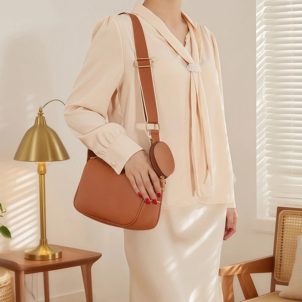2in1 Sling Bag for Woman PU Leather Crossbody with Mini Pouch #3663
