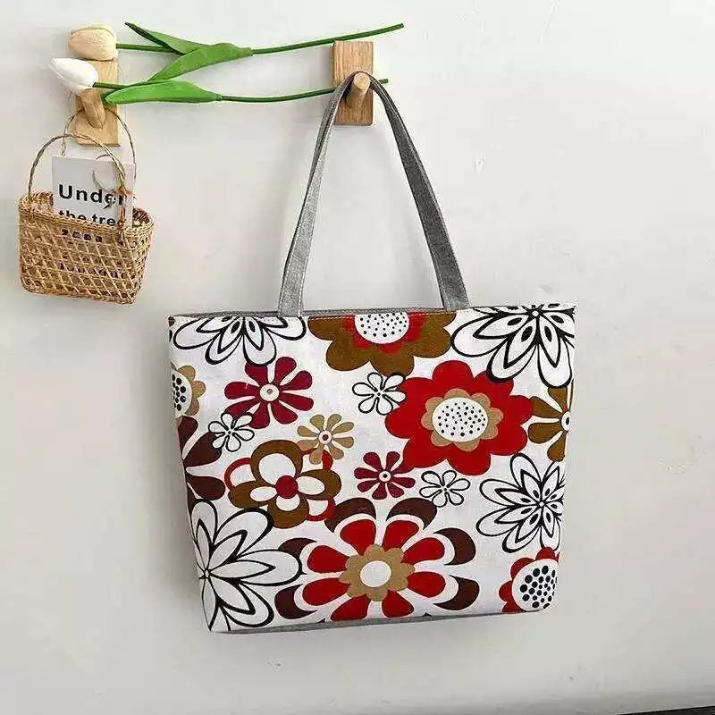Tote Bag For Women Printed Canvas Shoulder Bag Casual Style With Zipper Closure #3665