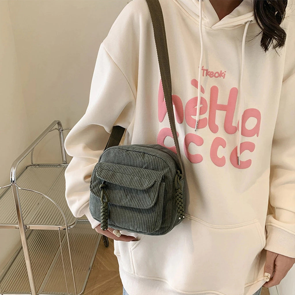 Corduroy New Simple and Stylish Solid Color Women's Shoulder Crossbody Bag in Campus Style #3600
