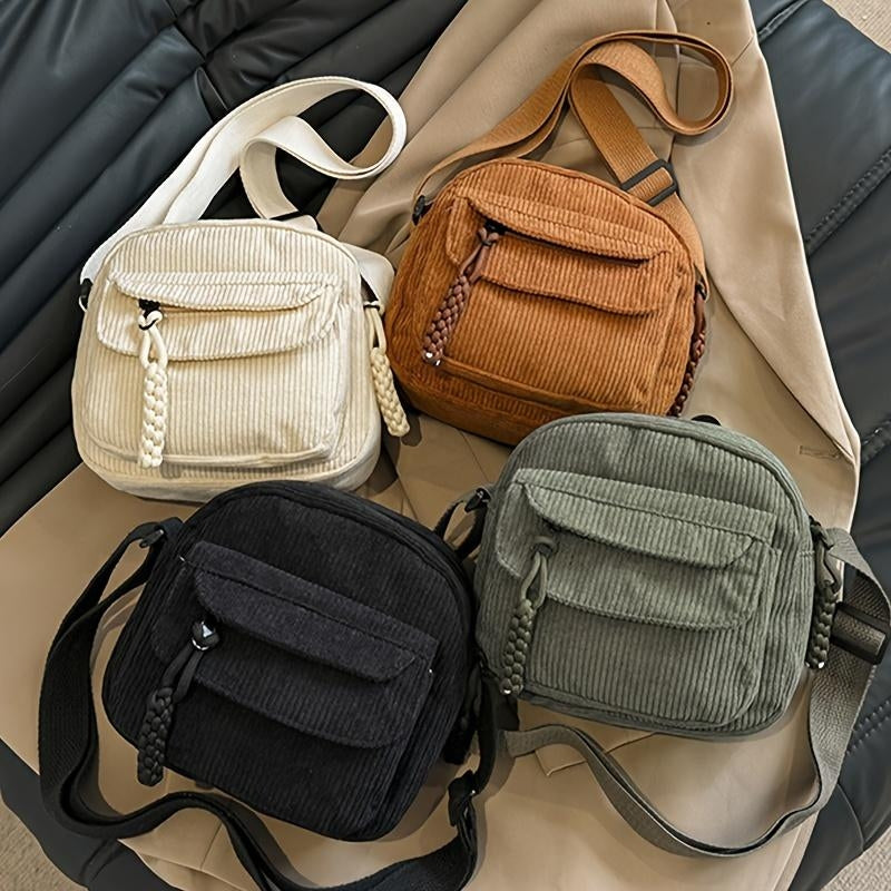 Corduroy New Simple and Stylish Solid Color Women's Shoulder Crossbody Bag in Campus Style #3600