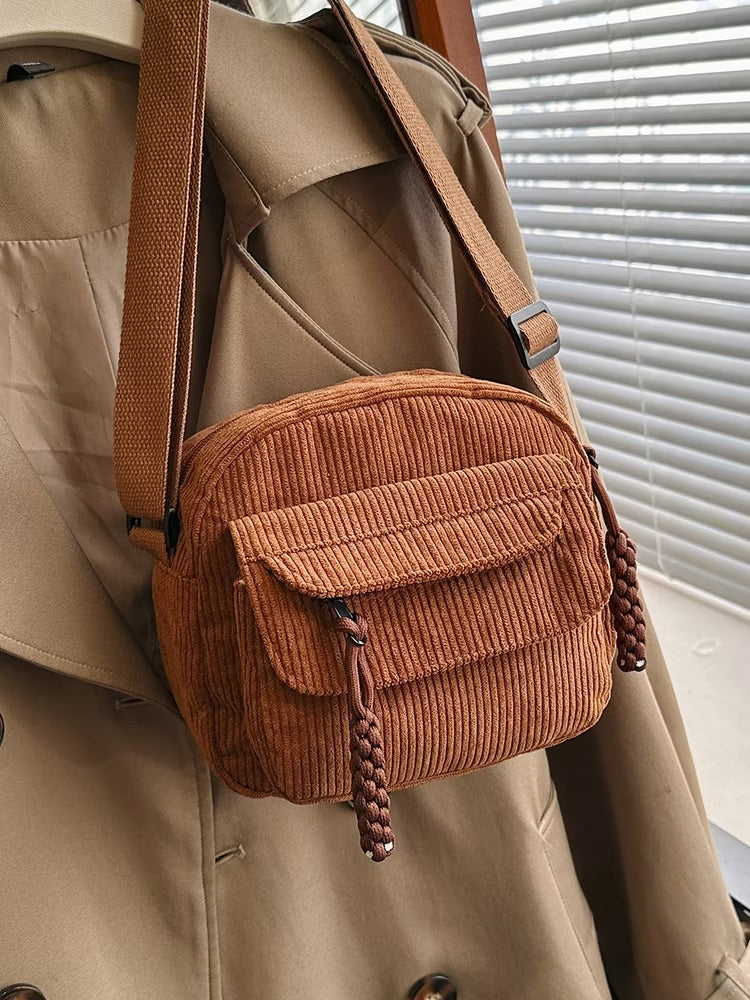 Corduroy New Simple and Stylish Solid Color Women's Shoulder Crossbody Bag in Campus Style #3600