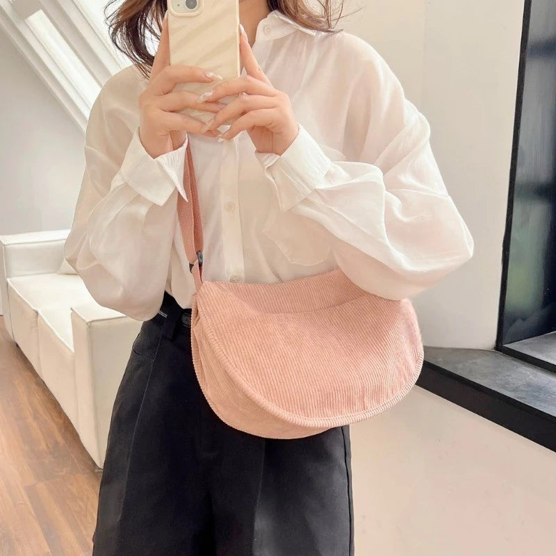 Japanese Corduroy Dumpling Bag Large Capacity Tote Unisex Shoulder Crossbody bag #3079