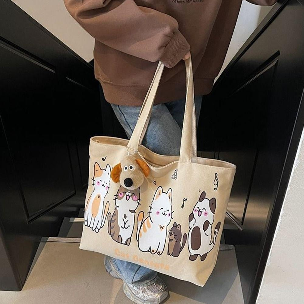 Tote Bag with Zipper Cat Design Canvas for Students (NO KEYCHAIN) #3607