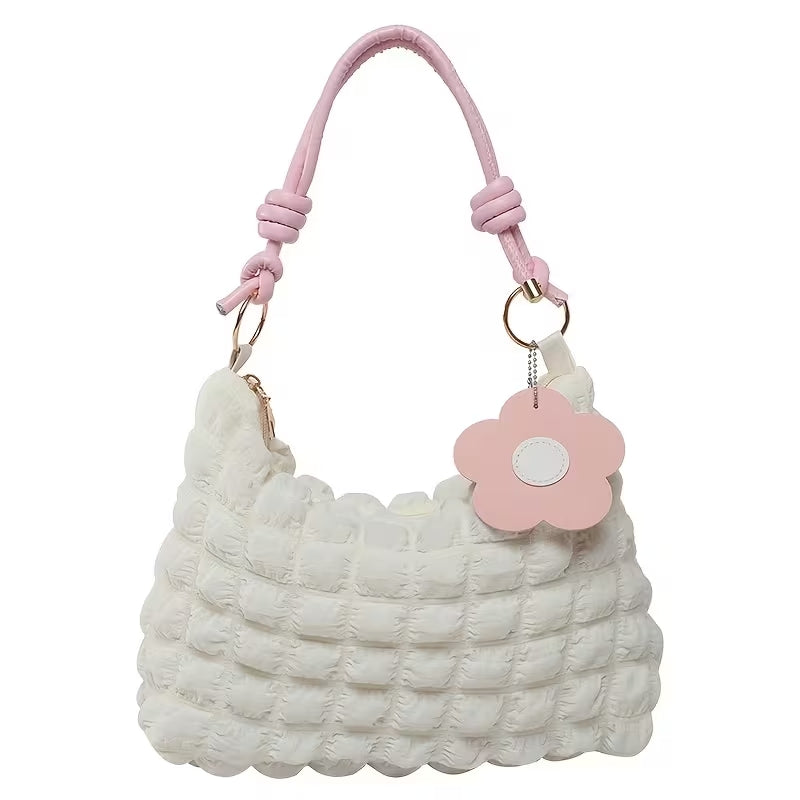 Cloud Puffer Tote Bag for Woman Wrinkle Bubble Polyester Shoulder Handbag #3386