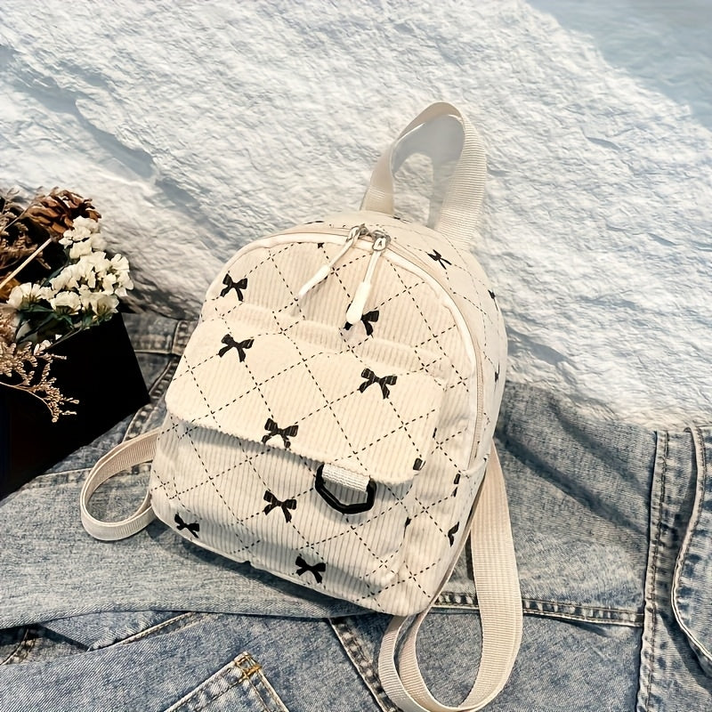 New Bow-tie Corduroy Mini Backpack Japanese Style Commuter Bag Suitable For Daily Use #3620