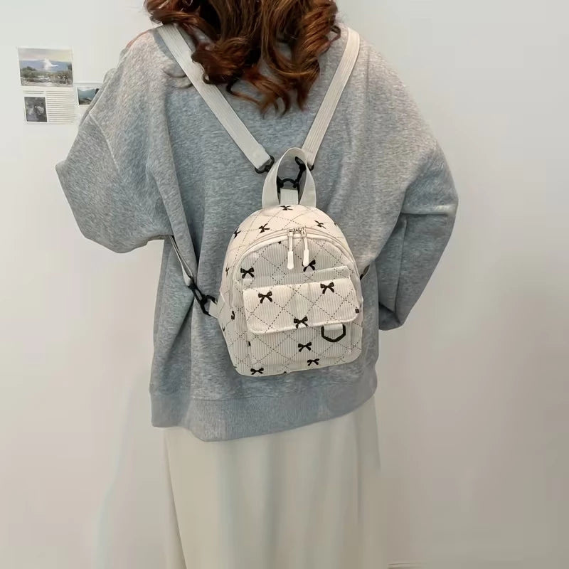 New Bow-tie Corduroy Mini Backpack Japanese Style Commuter Bag Suitable For Daily Use #3620
