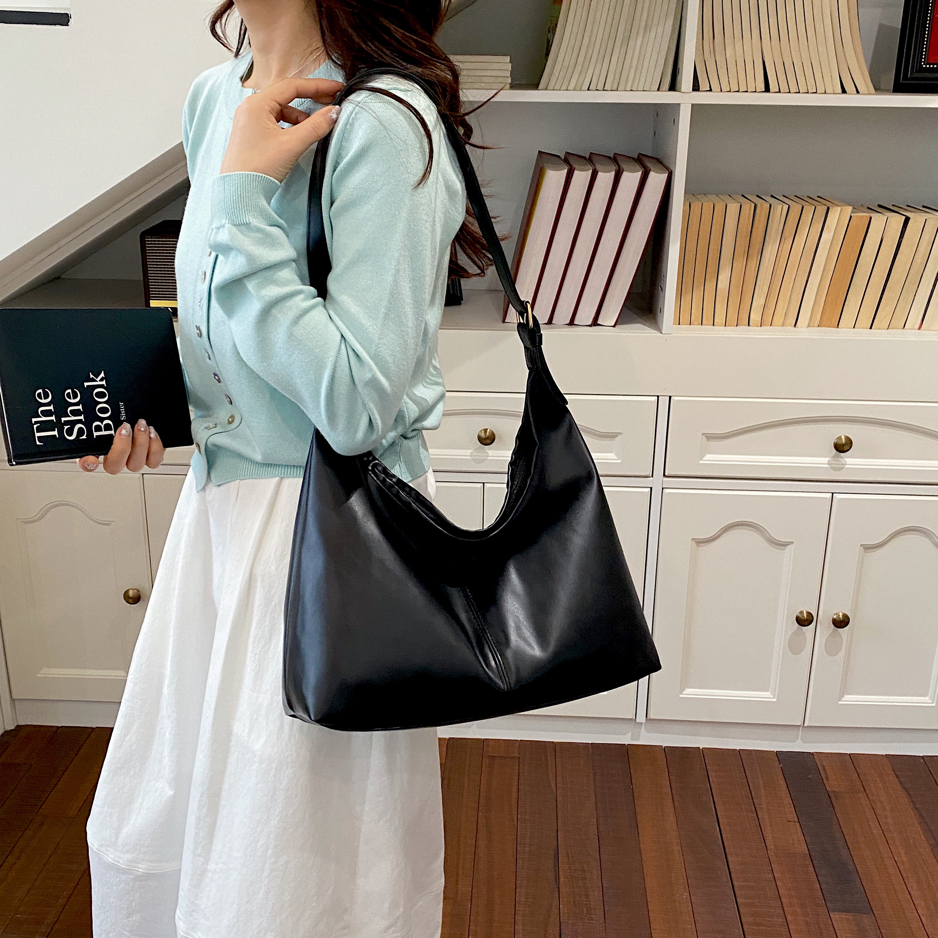 Shoulder Bag For Woman Soft PU Leather Korean Style Street Fashion Large Capacity Tote Bag #3667