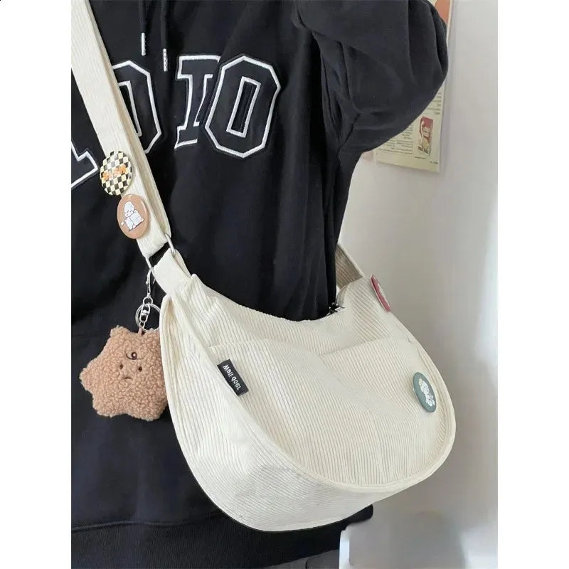 Japanese Corduroy Dumpling Bag Large Capacity Tote Unisex Shoulder Crossbody bag #3079