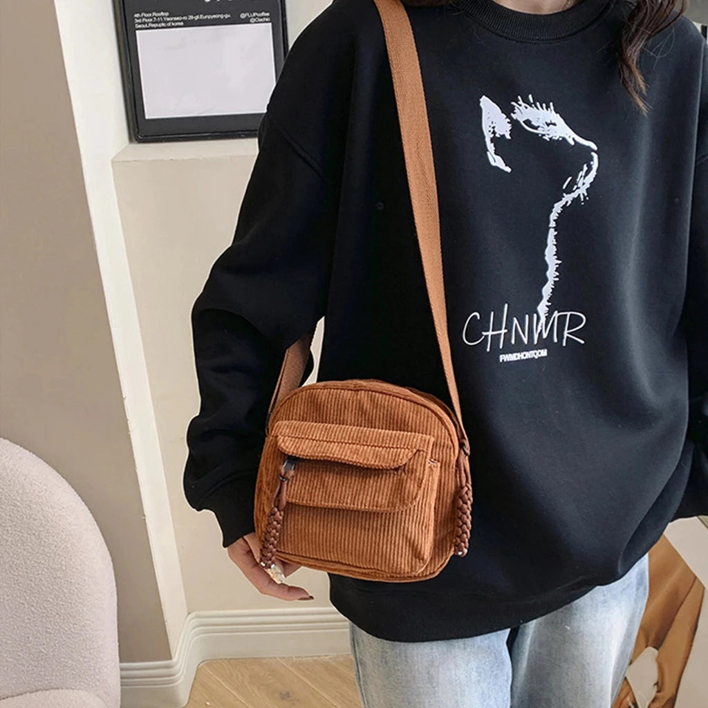 Corduroy New Simple and Stylish Solid Color Women's Shoulder Crossbody Bag in Campus Style #3600