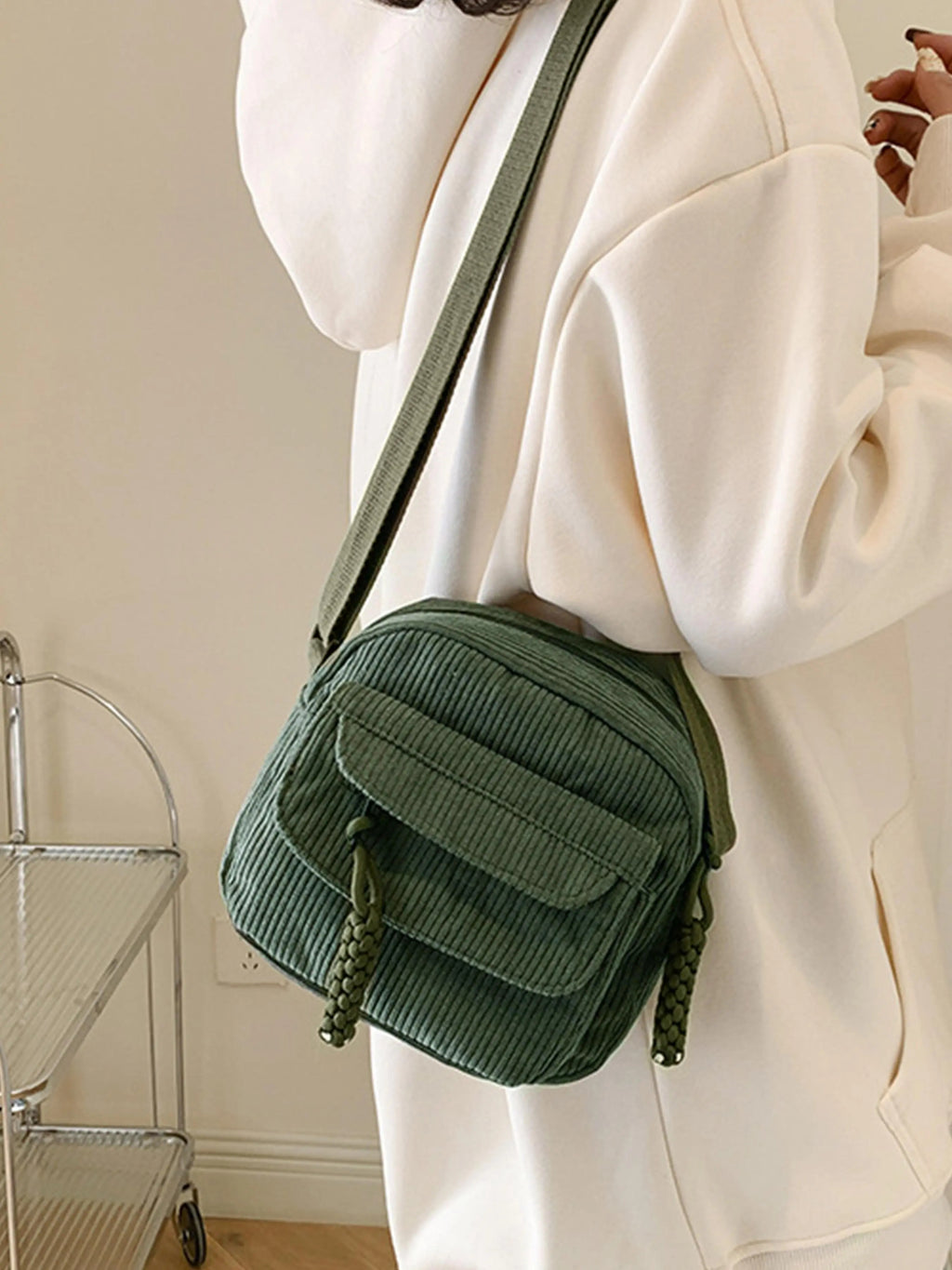 Corduroy New Simple and Stylish Solid Color Women's Shoulder Crossbody Bag in Campus Style #3600