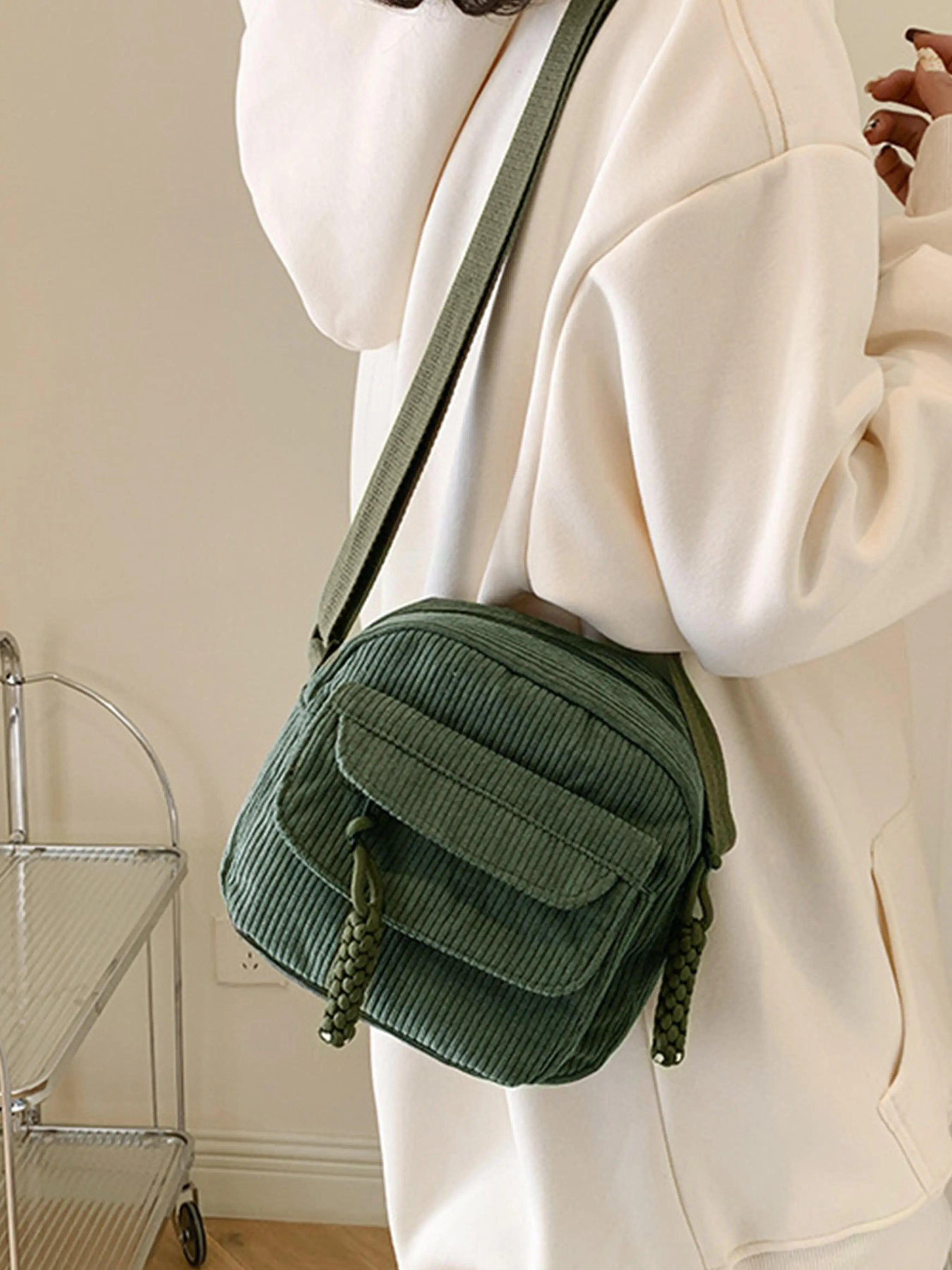Corduroy New Simple and Stylish Solid Color Women's Shoulder Crossbody Bag in Campus Style #3600