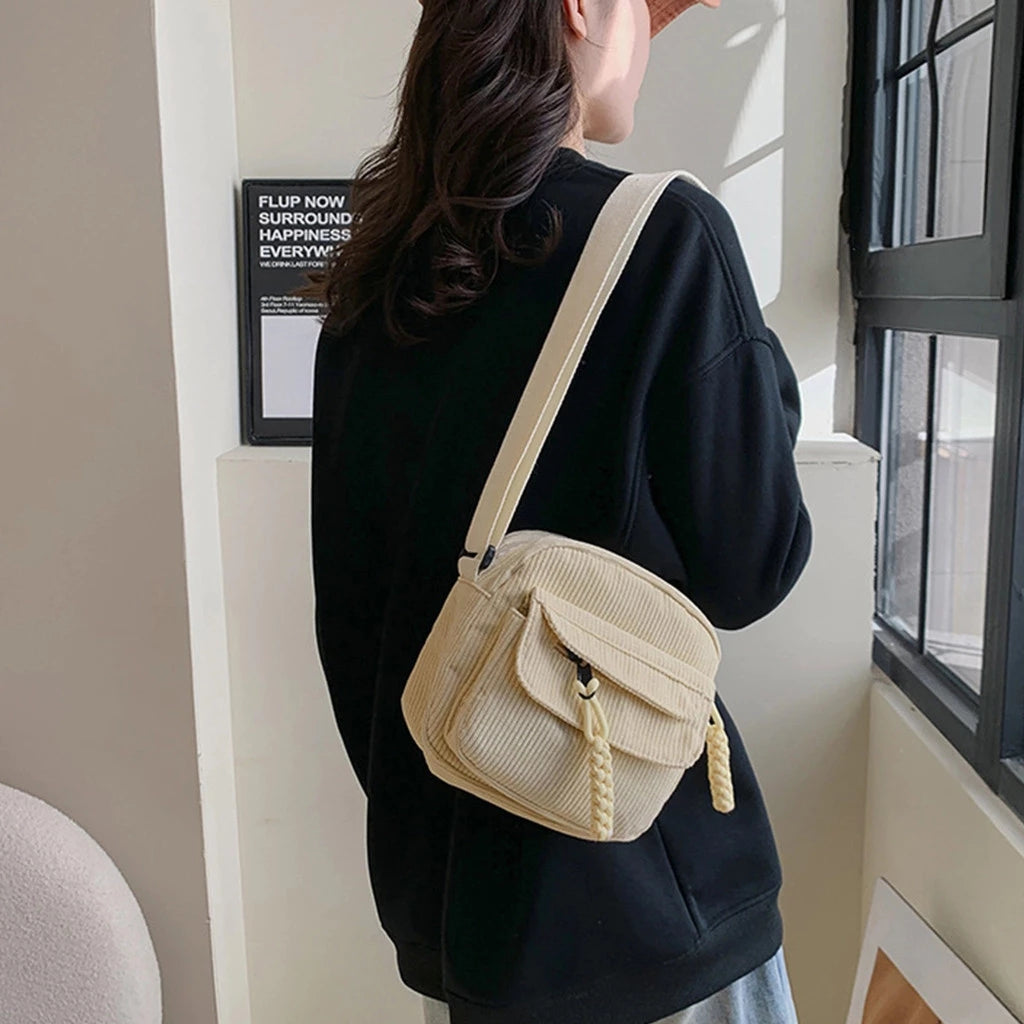 Corduroy New Simple and Stylish Solid Color Women's Shoulder Crossbody Bag in Campus Style #3600