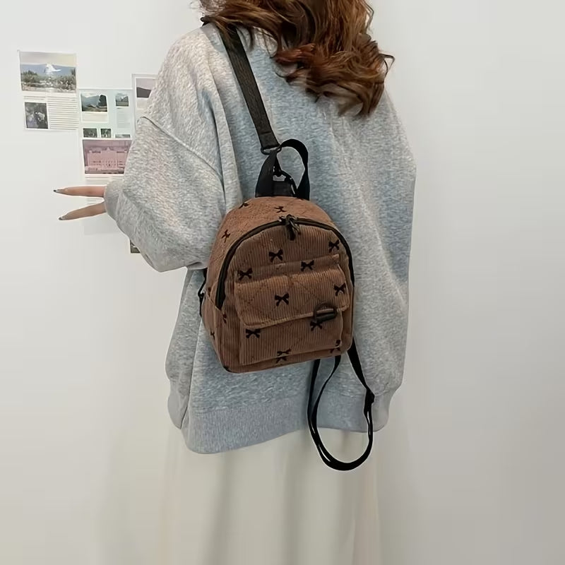 New Bow-tie Corduroy Mini Backpack Japanese Style Commuter Bag Suitable For Daily Use #3620
