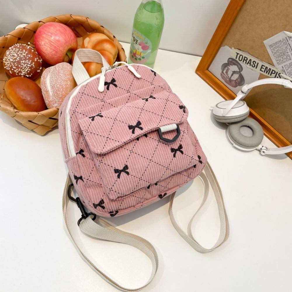 New Bow-tie Corduroy Mini Backpack Japanese Style Commuter Bag Suitable For Daily Use #3620