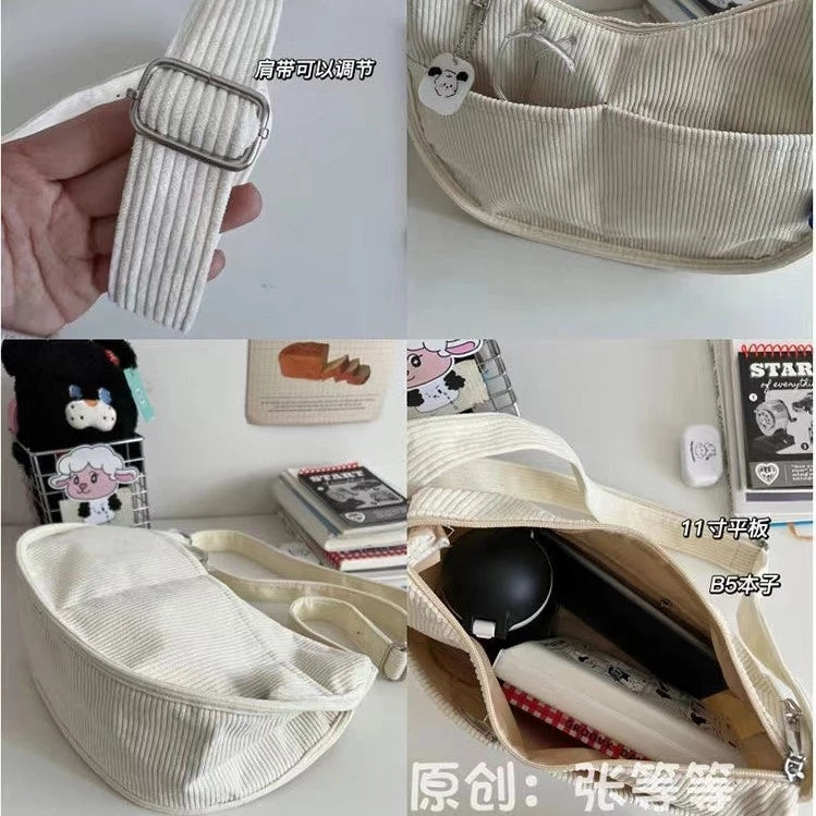 Japanese Corduroy Dumpling Bag Large Capacity Tote Unisex Shoulder Crossbody bag #3079