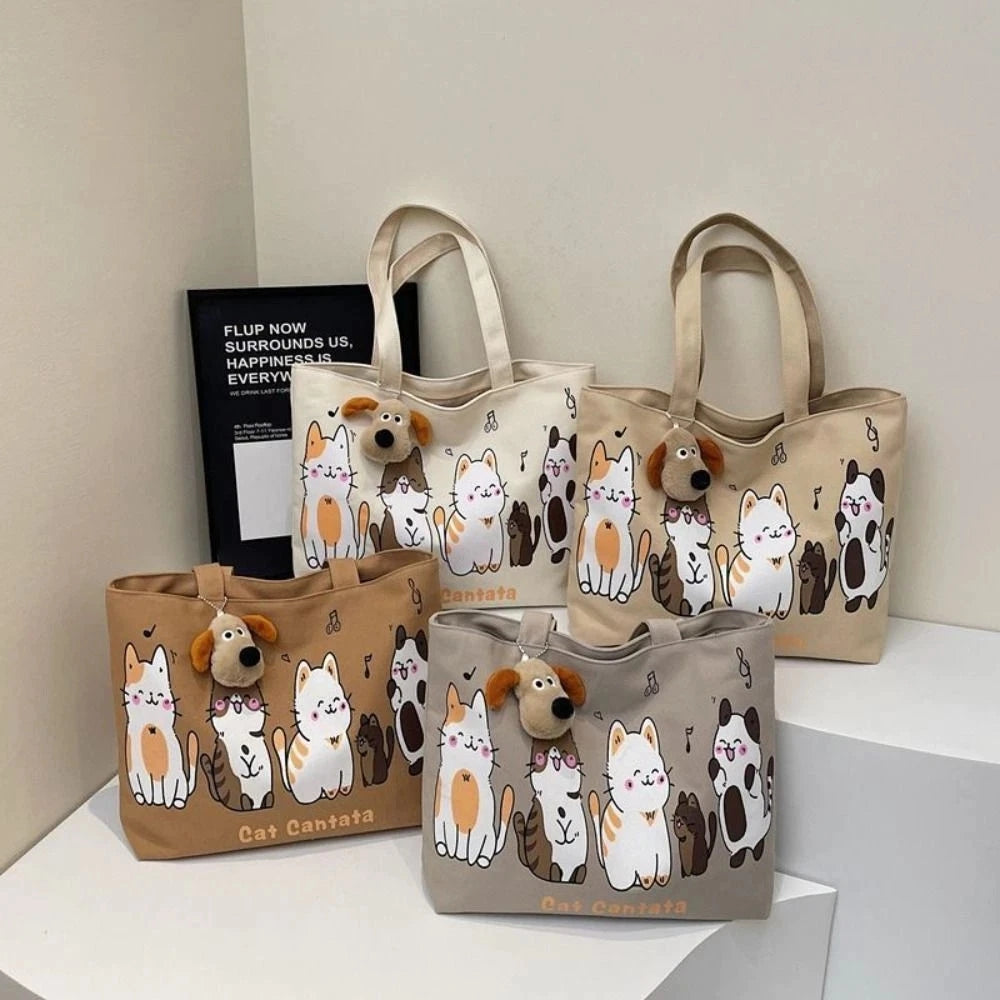 Tote Bag with Zipper Cat Design Canvas for Students (NO KEYCHAIN) #3607