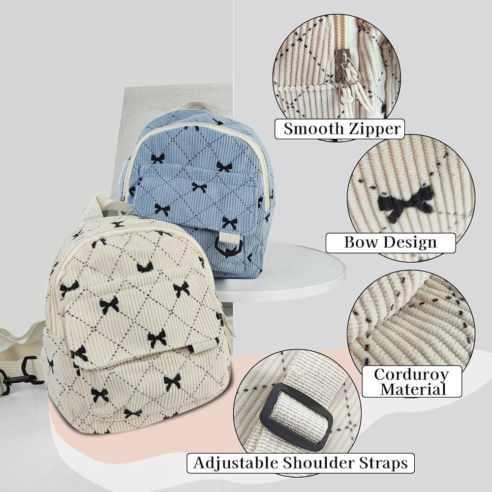 New Bow-tie Corduroy Mini Backpack Japanese Style Commuter Bag Suitable For Daily Use #3620