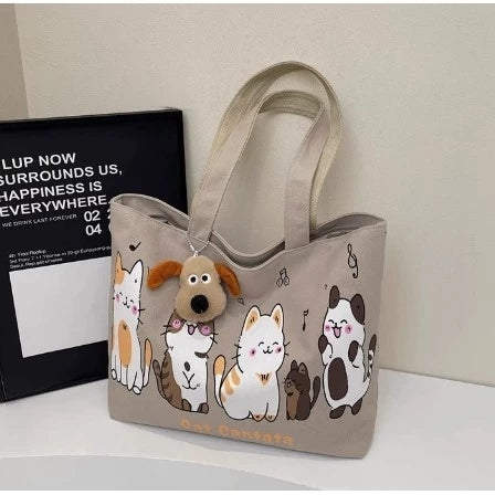 Tote Bag with Zipper Cat Design Canvas for Students (NO KEYCHAIN) #3607