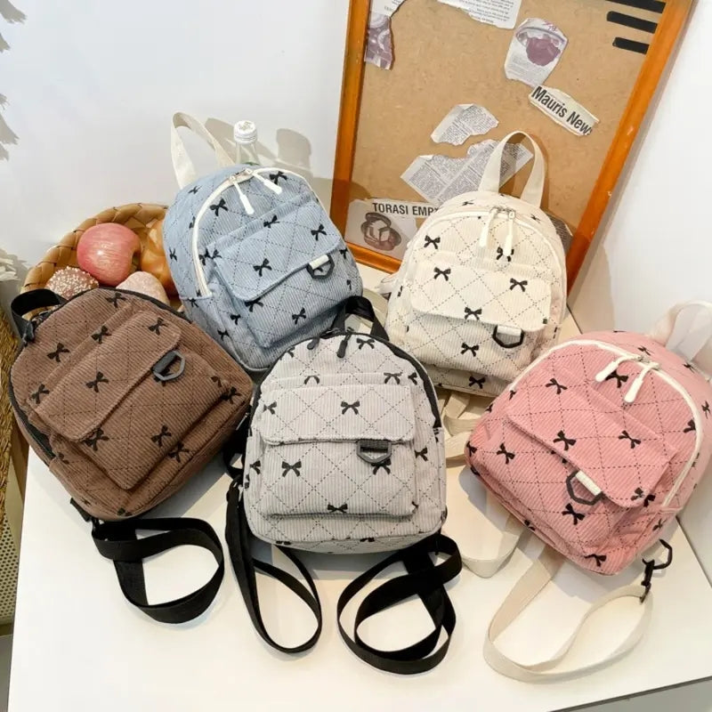 New Bow-tie Corduroy Mini Backpack Japanese Style Commuter Bag Suitable For Daily Use #3620