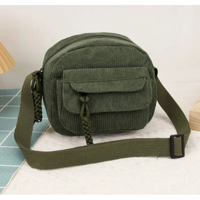 Corduroy New Simple and Stylish Solid Color Women's Shoulder Crossbody Bag in Campus Style #3600