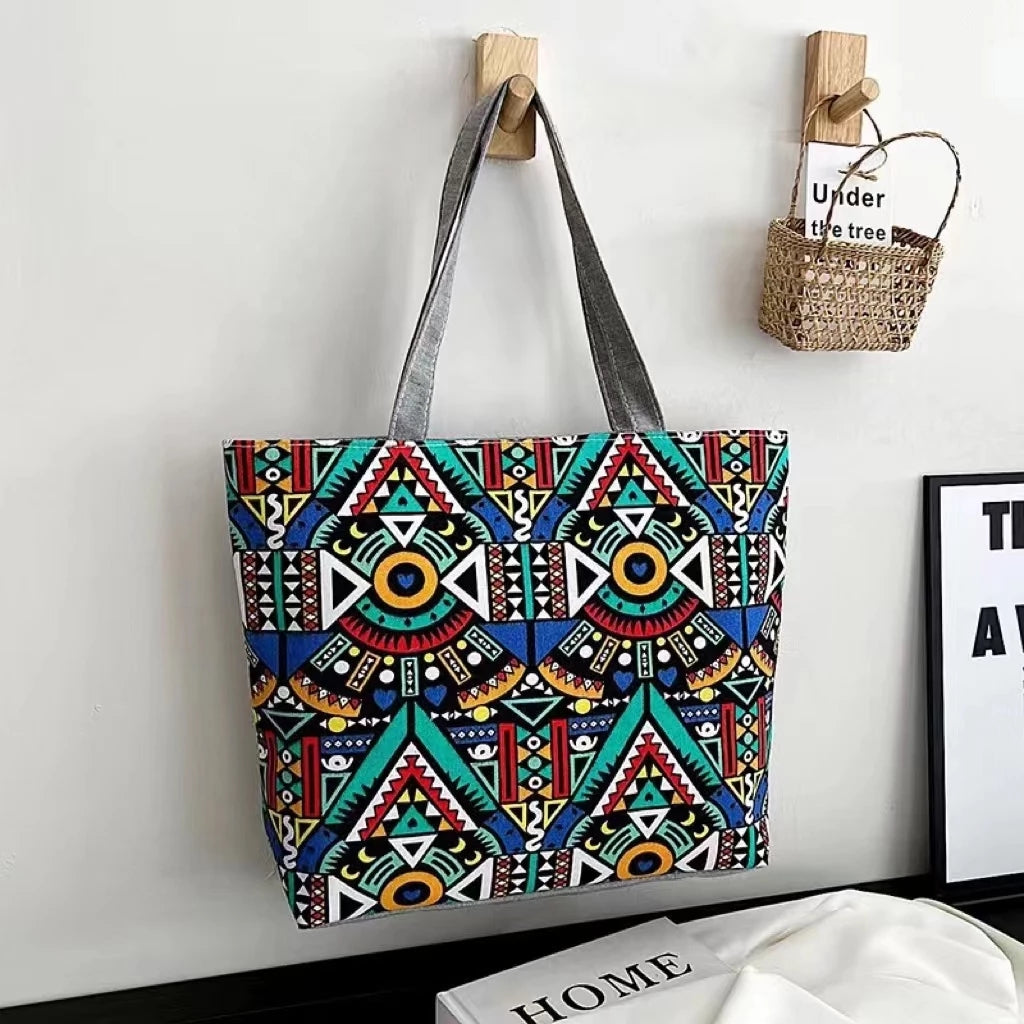 Tote Bag For Women Printed Canvas Shoulder Bag Casual Style With Zipper Closure #3665