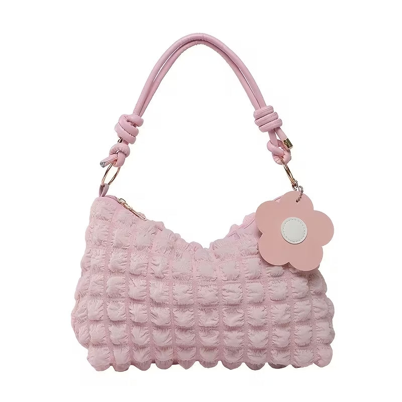 Cloud Puffer Tote Bag for Woman Wrinkle Bubble Polyester Shoulder Handbag #3386