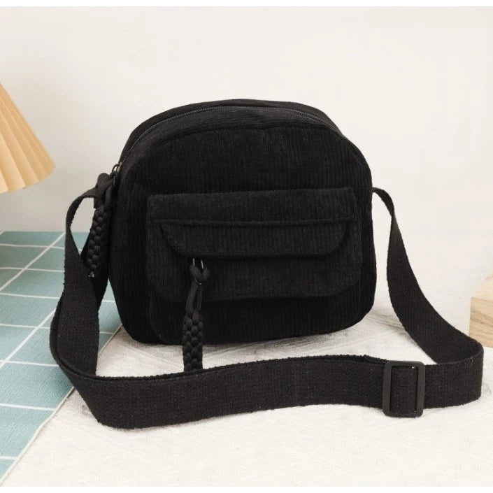 Corduroy New Simple and Stylish Solid Color Women's Shoulder Crossbody Bag in Campus Style #3600