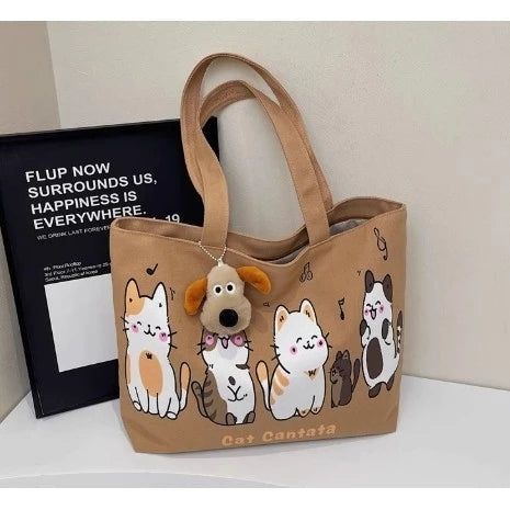 Tote Bag with Zipper Cat Design Canvas for Students (NO KEYCHAIN) #3607
