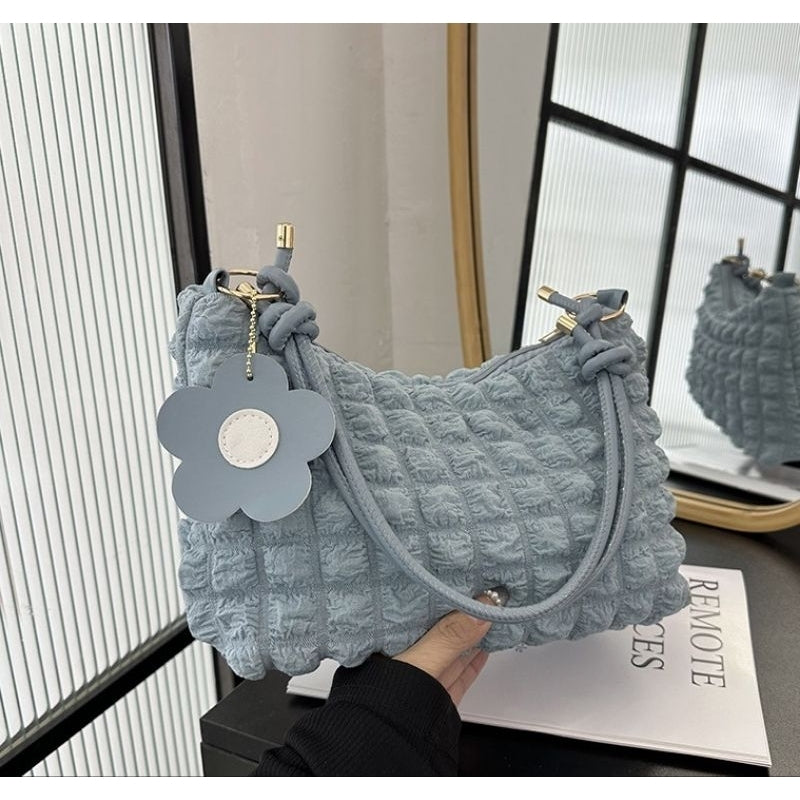 Cloud Puffer Tote Bag for Woman Wrinkle Bubble Polyester Shoulder Handbag #3386