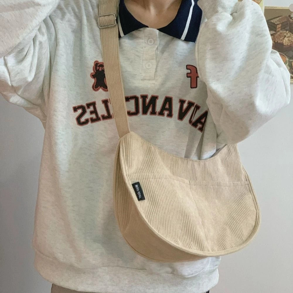 Japanese Corduroy Dumpling Bag Large Capacity Tote Unisex Shoulder Crossbody bag #3079