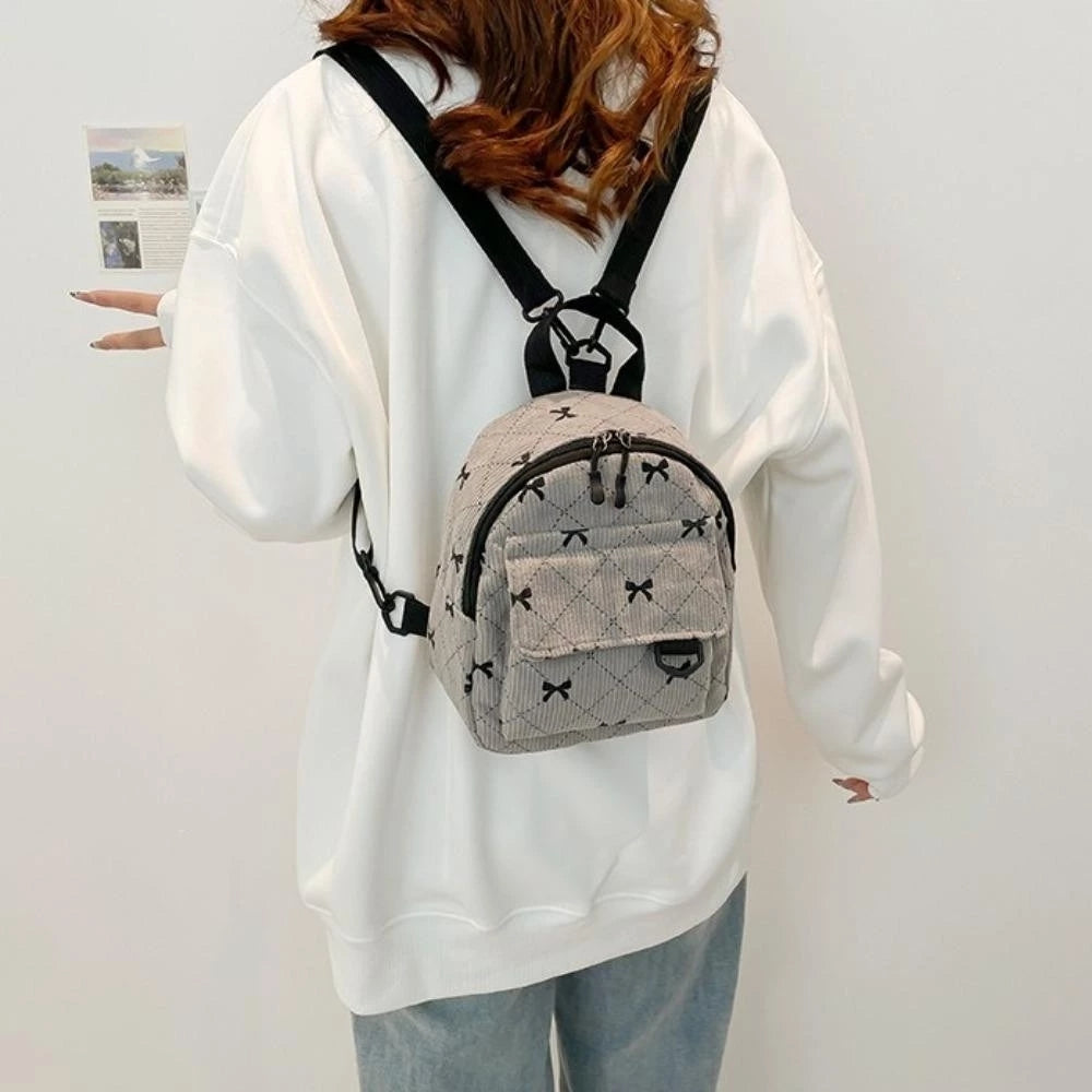 New Bow-tie Corduroy Mini Backpack Japanese Style Commuter Bag Suitable For Daily Use #3620