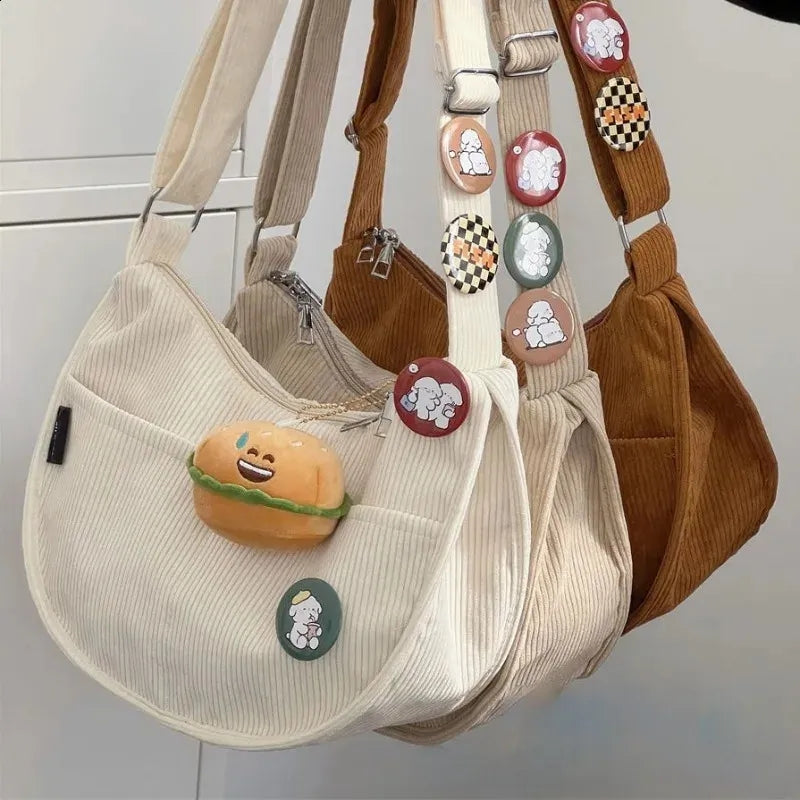Japanese Corduroy Dumpling Bag Large Capacity Tote Unisex Shoulder Crossbody bag #3079