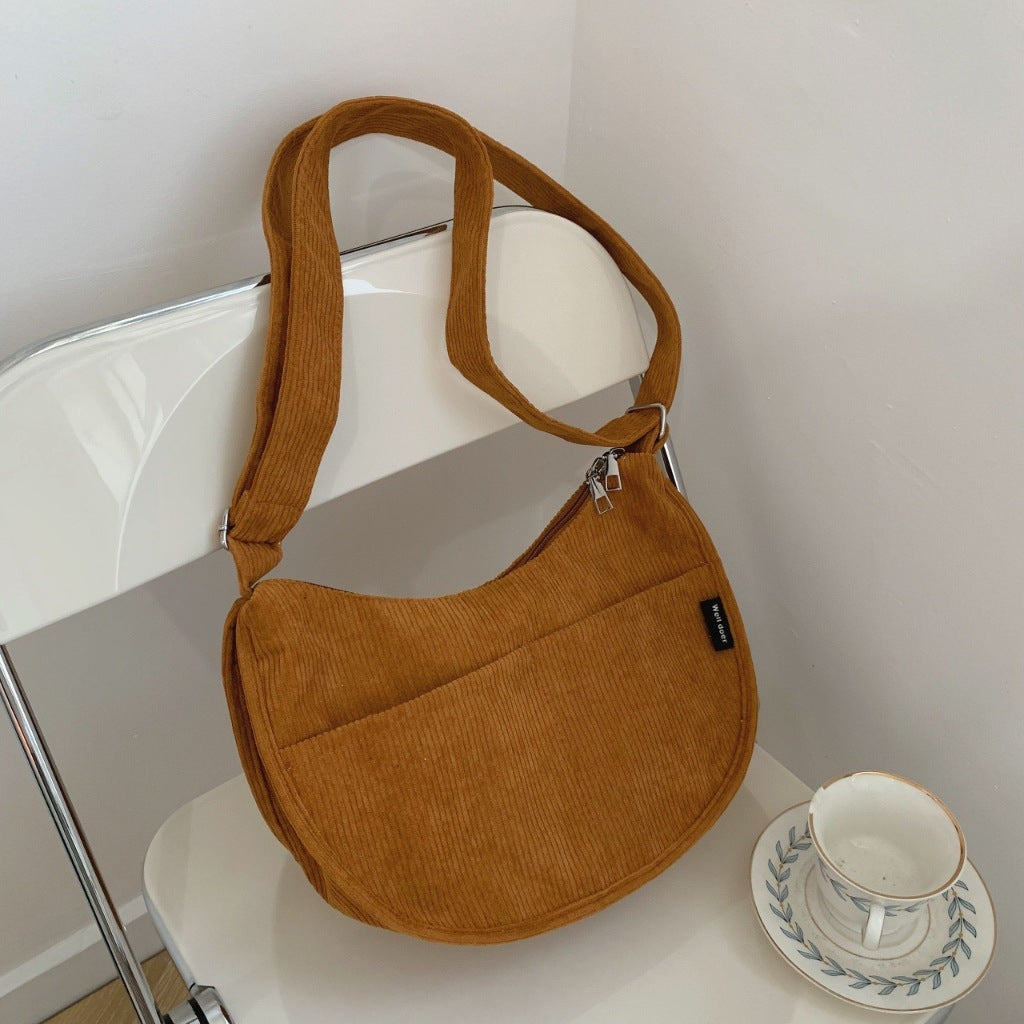 Japanese Corduroy Dumpling Bag Large Capacity Tote Unisex Shoulder Crossbody bag #3079