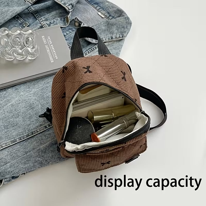 New Bow-tie Corduroy Mini Backpack Japanese Style Commuter Bag Suitable For Daily Use #3620