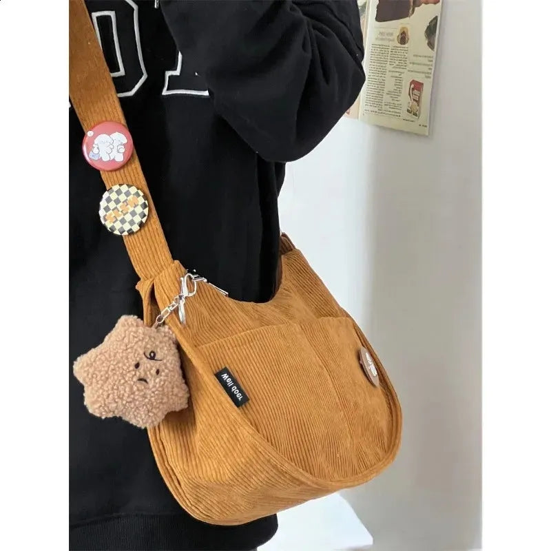 Japanese Corduroy Dumpling Bag Large Capacity Tote Unisex Shoulder Crossbody bag #3079