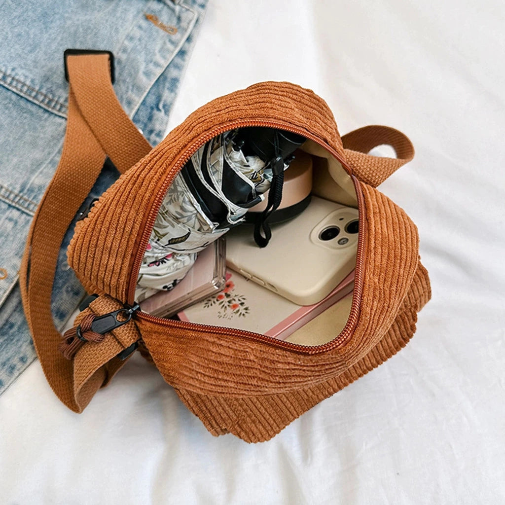 Corduroy New Simple and Stylish Solid Color Women's Shoulder Crossbody Bag in Campus Style #3600
