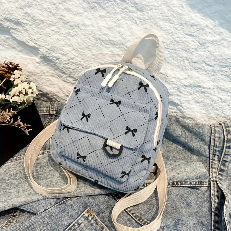 New Bow-tie Corduroy Mini Backpack Japanese Style Commuter Bag Suitable For Daily Use #3620
