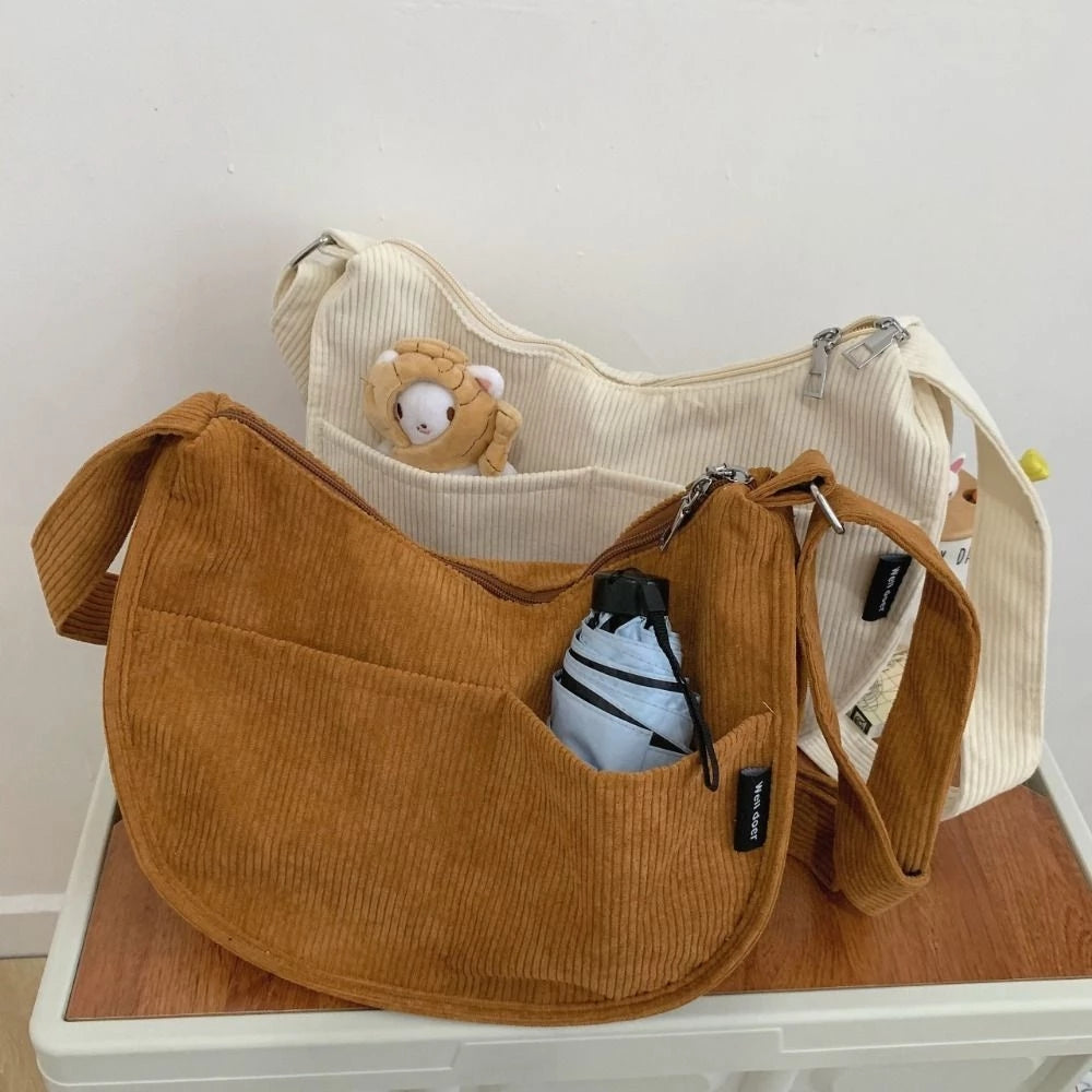 Japanese Corduroy Dumpling Bag Large Capacity Tote Unisex Shoulder Crossbody bag #3079