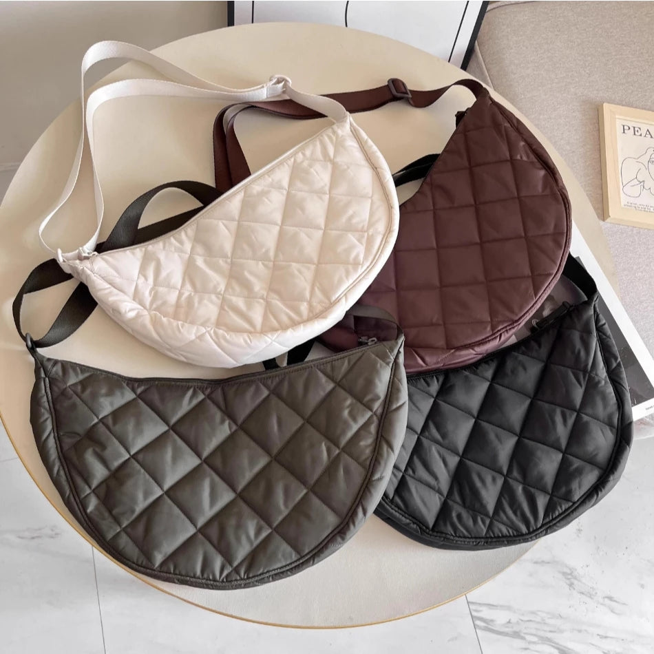 Half Moon Crossbody Bag Women's Shoulder Bag Medium Nylon Quilted Bag Women's Puffer Bag Hobo Shopper Bag Shoulder Bag with Adjustable Shoulder Strap for University Work Travel Everyday 3535