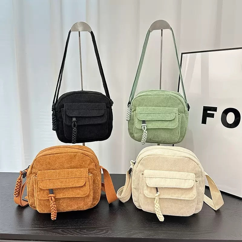Corduroy New Simple and Stylish Solid Color Women's Shoulder Crossbody Bag in Campus Style #3600