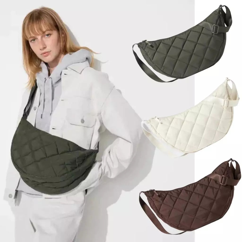 Half Moon Crossbody Bag Women's Shoulder Bag Medium Nylon Quilted Bag Women's Puffer Bag Hobo Shopper Bag Shoulder Bag with Adjustable Shoulder Strap for University Work Travel Everyday 3535