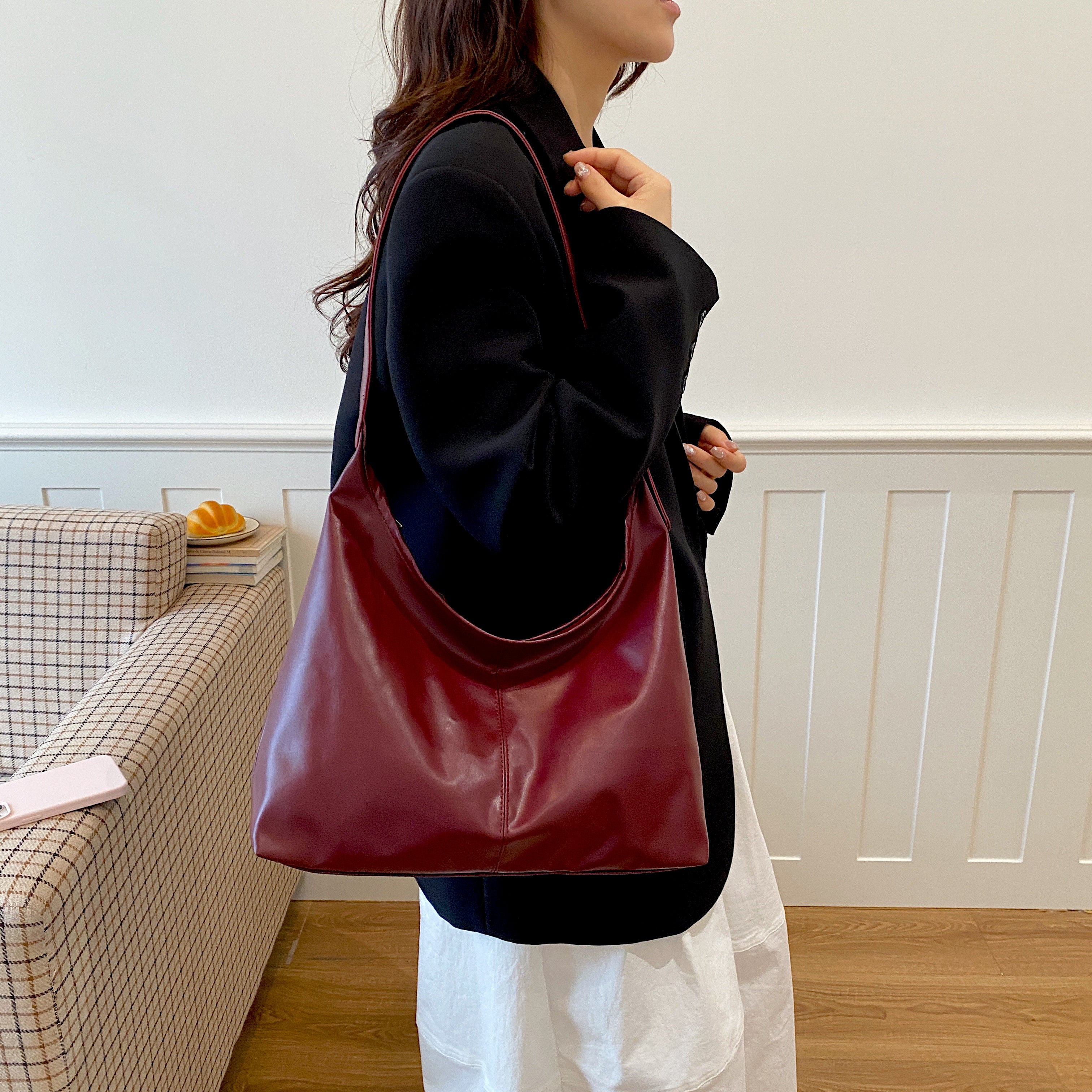 Shoulder Bag For Woman Soft PU Leather Korean Style Street Fashion Large Capacity Tote Bag #3667