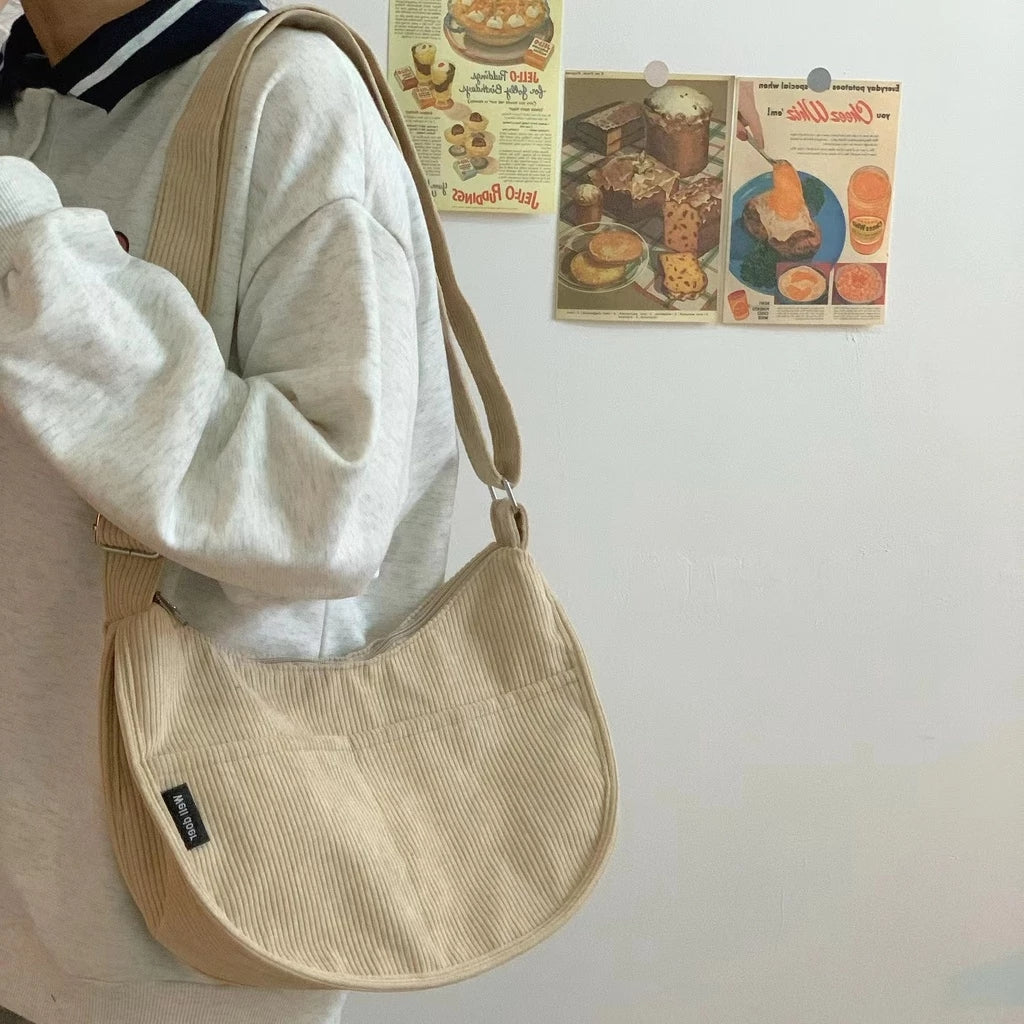 Japanese Corduroy Dumpling Bag Large Capacity Tote Unisex Shoulder Crossbody bag #3079
