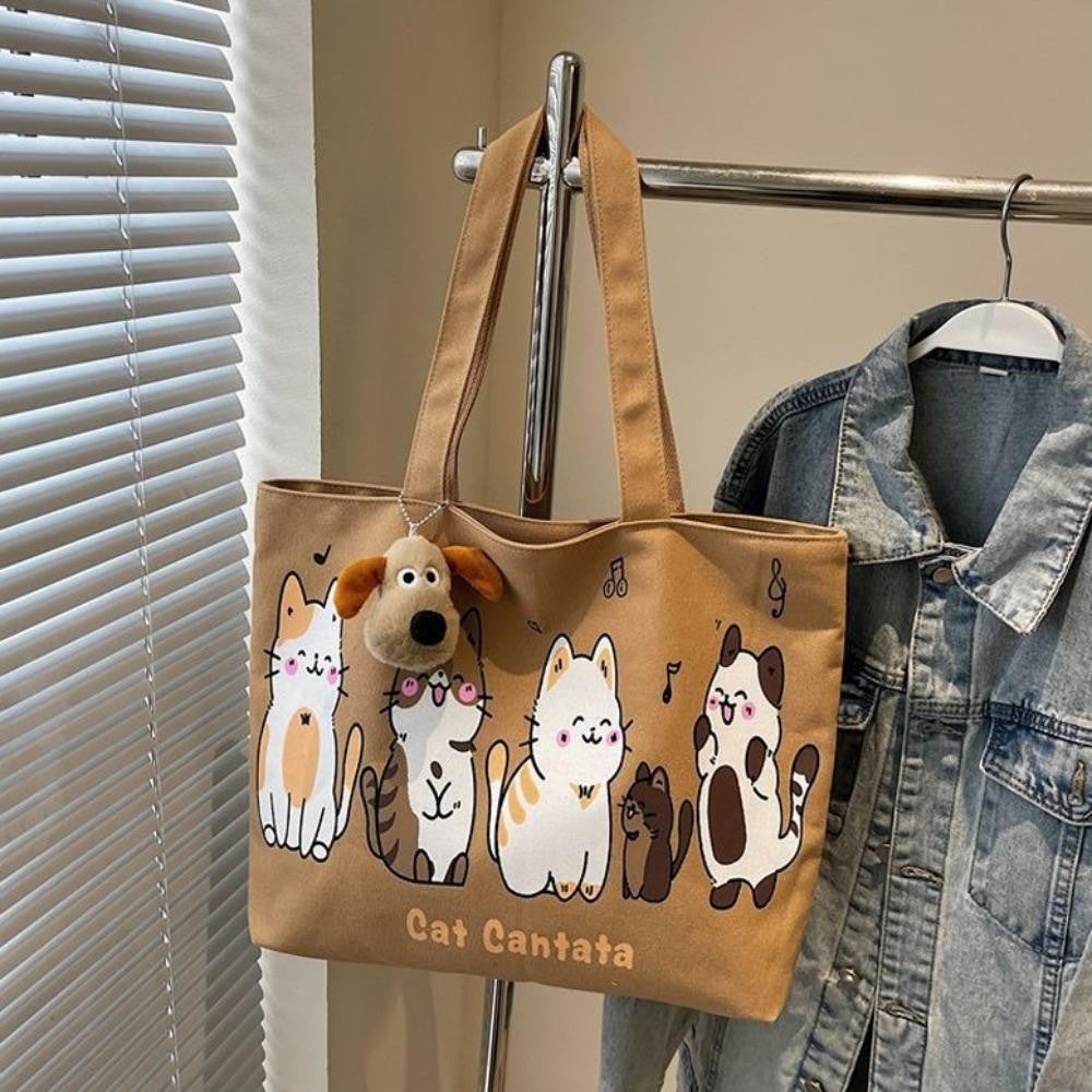Tote Bag with Zipper Cat Design Canvas for Students (NO KEYCHAIN) #3607