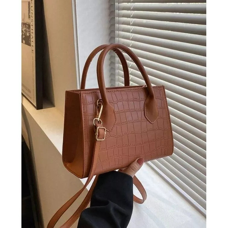 Korean Square Crossbody Bag Croco Leather Women's Fashionable Shoulder Sling Bag Handbag 2862