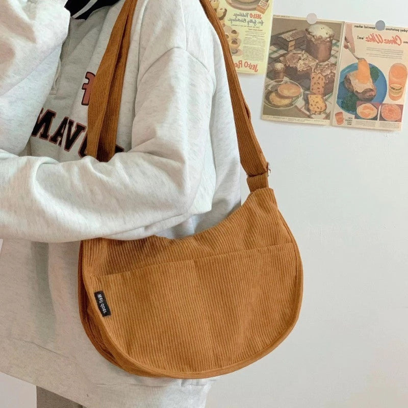 Japanese Corduroy Dumpling Bag Large Capacity Tote Unisex Shoulder Crossbody bag #3079
