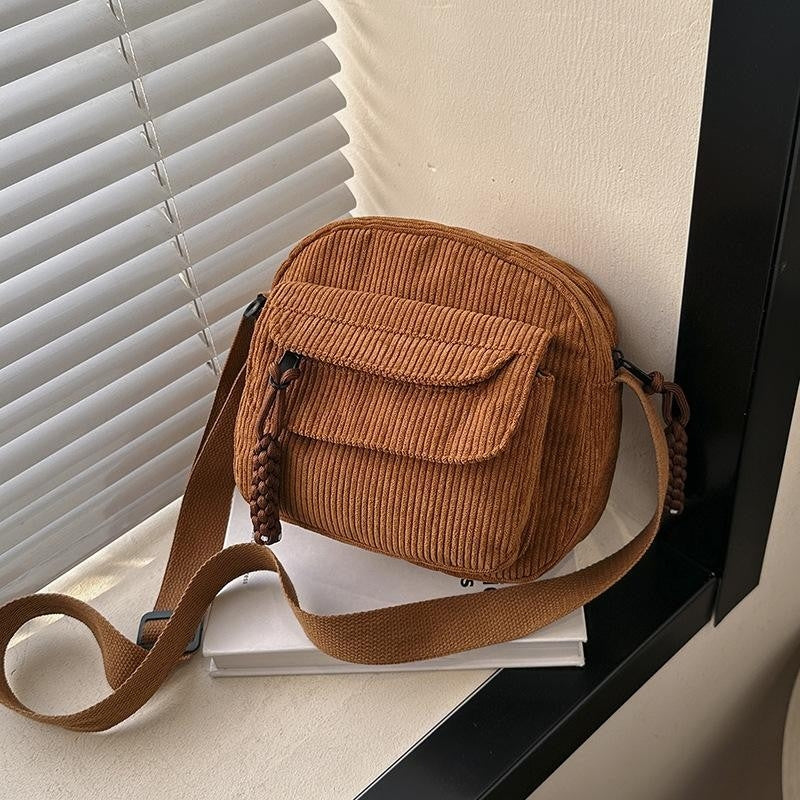 Corduroy New Simple and Stylish Solid Color Women's Shoulder Crossbody Bag in Campus Style #3600