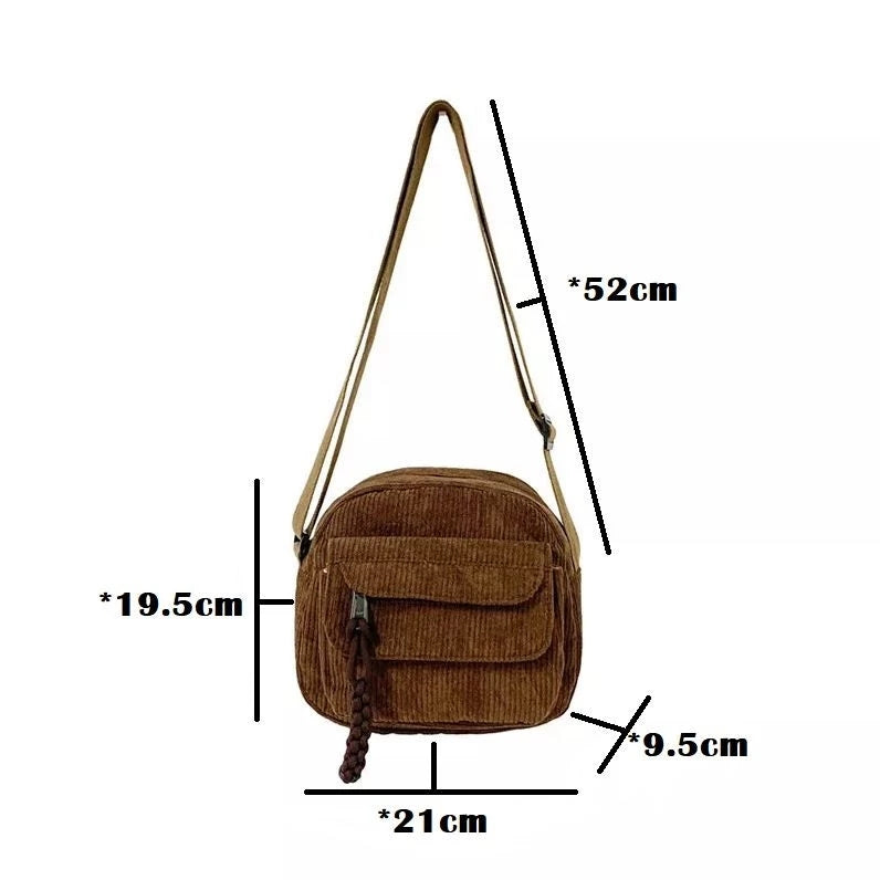 Corduroy New Simple and Stylish Solid Color Women's Shoulder Crossbody Bag in Campus Style #3600